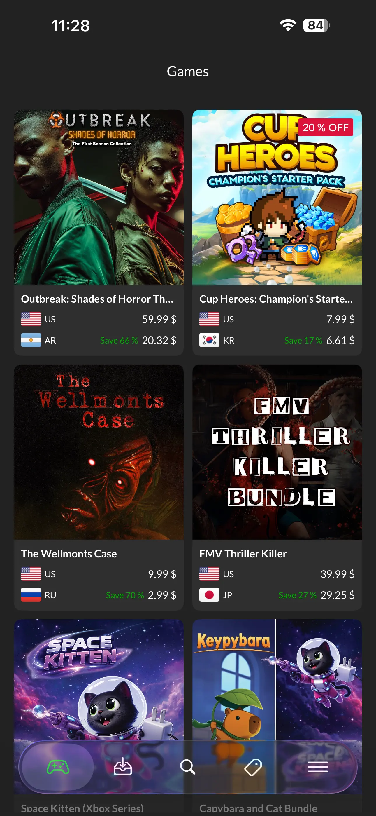 XBX Spy app home screen tracking cheap Xbox game prices worldwide